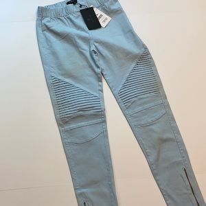 Beulah Juniors Medium Skinny Pants Pull On Moto Blue Zipper Leggings New (e)